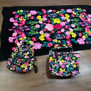 Vera Bradley Hilo Meadow Floral Backpack and Tote, blanket set